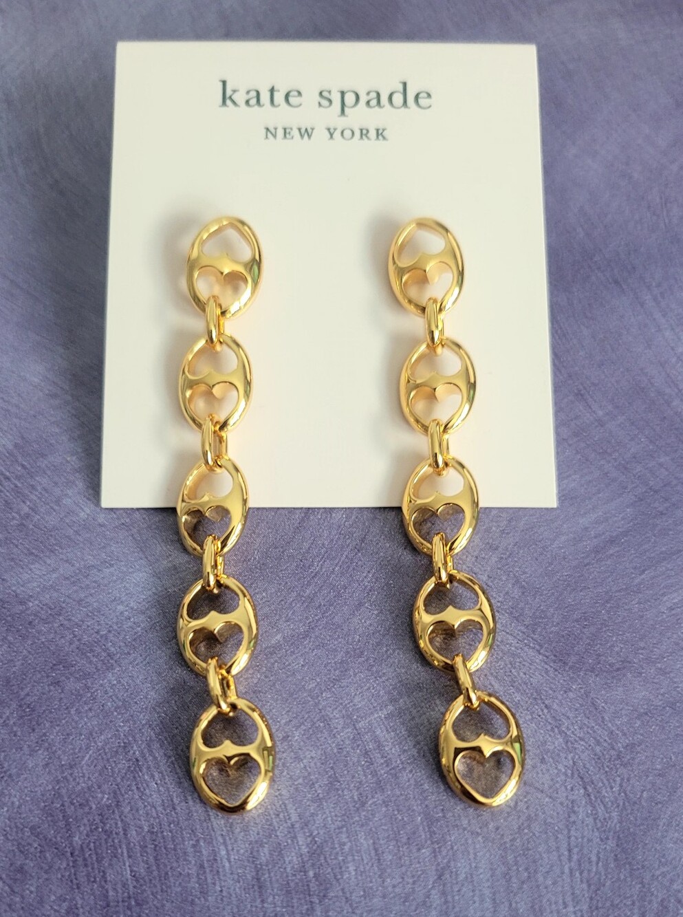 Kate Spade Gold Duo Heart Link Drop Earrings - Long Dangle